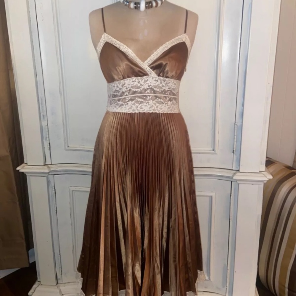 Vintage Betsey Johnson 4 brown satin lace dress stunning! Y2K 90s